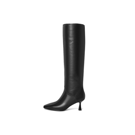 Pointed Toe Kid Leather Knee Length Boots