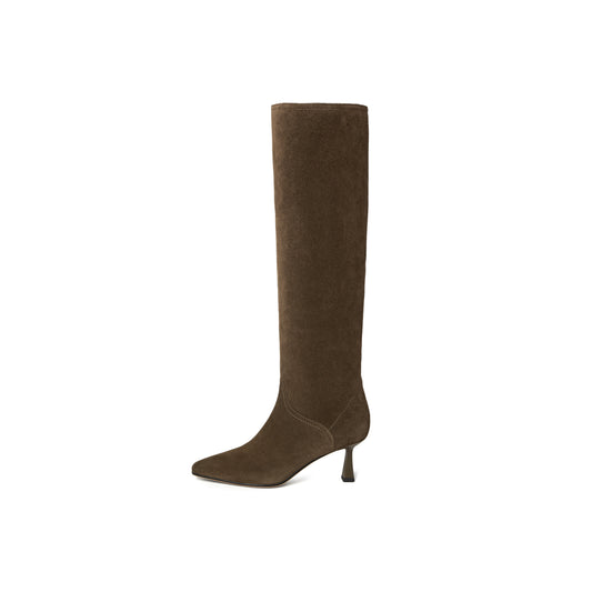 Pointed Toe Calf Split Knee Length Boots