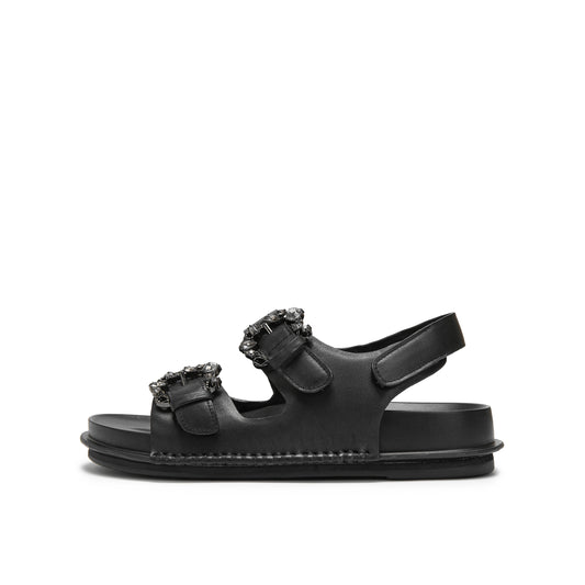 Embellished Buckle Double Strap Sandals