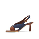 Denim and Calf Leather High Heel Sandals