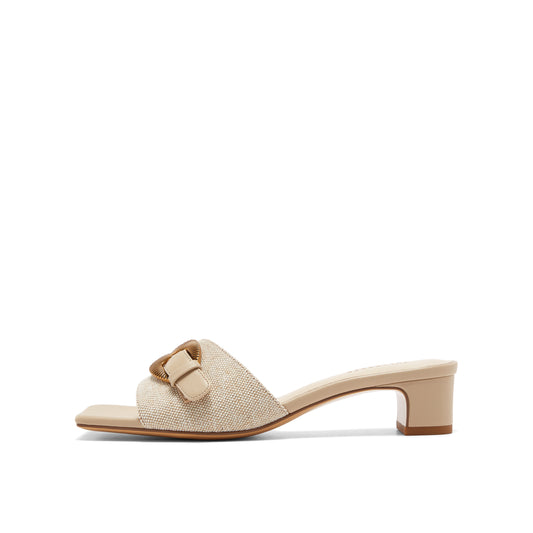 Heart Buckle Block Heel Slippers