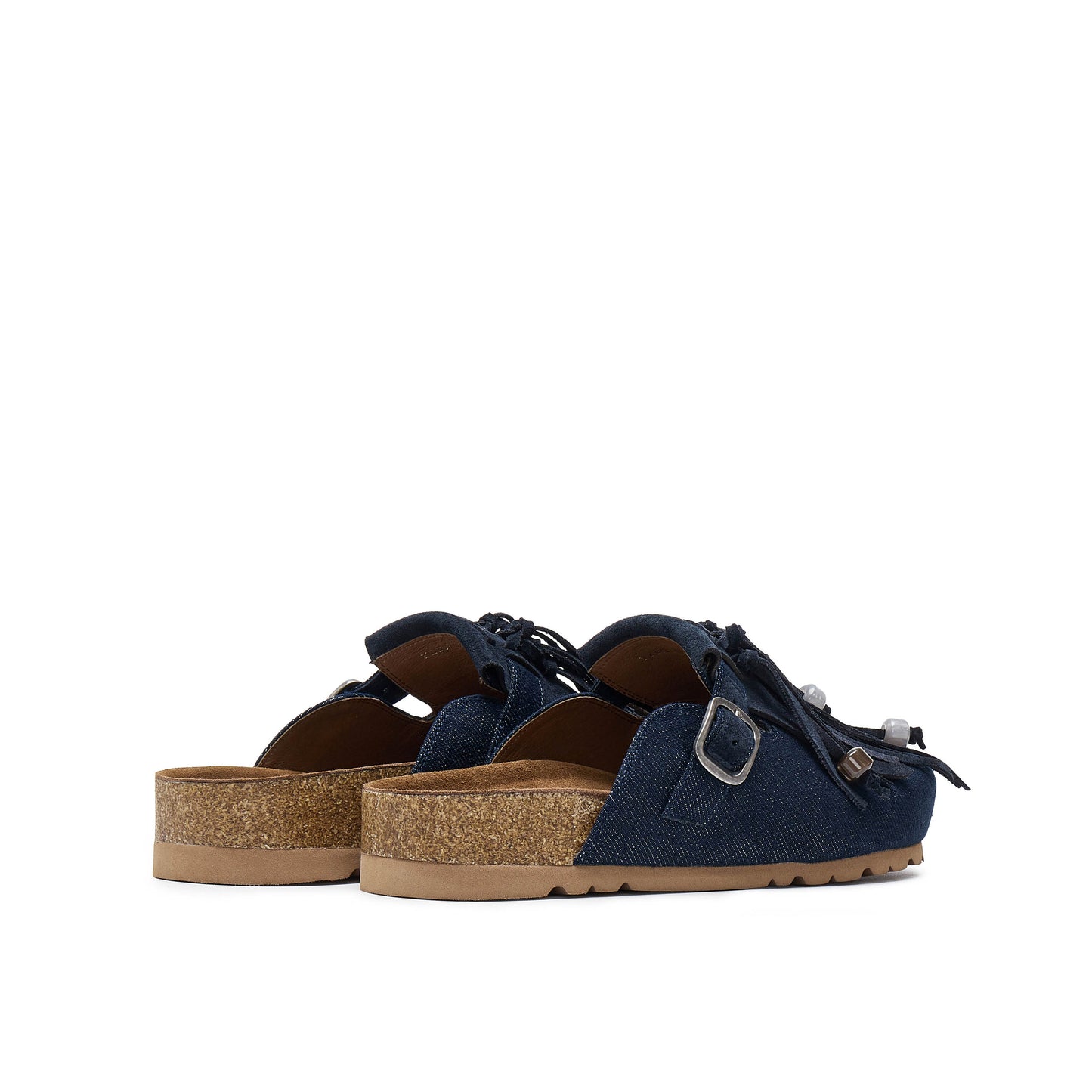 Denim Mules with Fringes