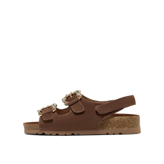 Embellished Buckle Kid Suede Sandals