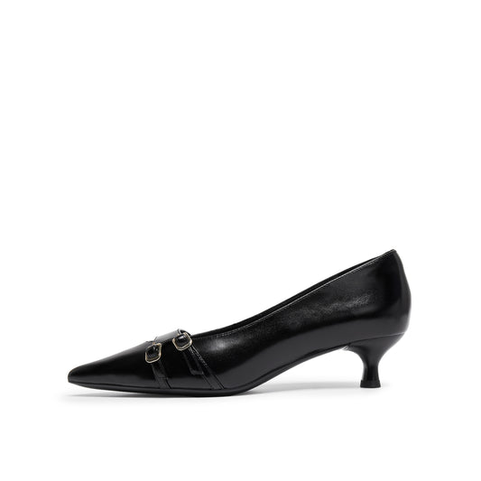 Double-buckle Oil Wax Leather Pump