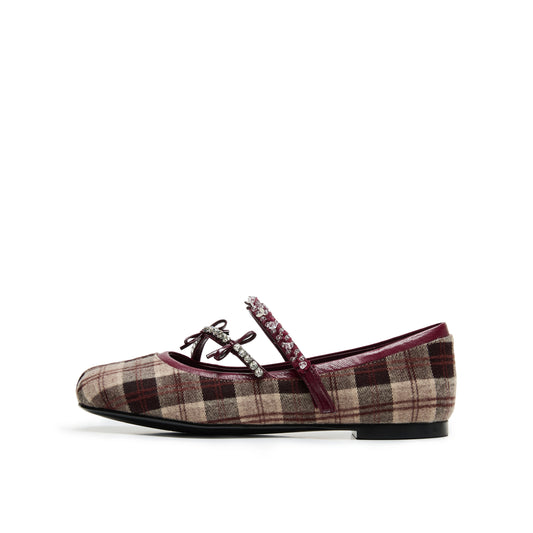 Embellished Strap Plaid Mary Jane