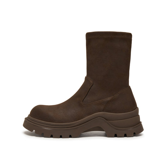 Brushed-off Stretch Fabric Chunky Short Boots