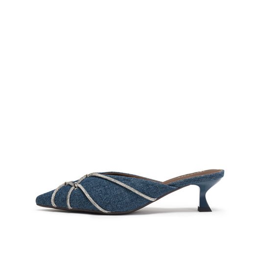 Denim Mule with Crystal Embellishments