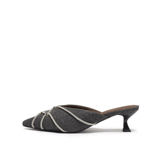 Denim Mule with Crystal Embellishments