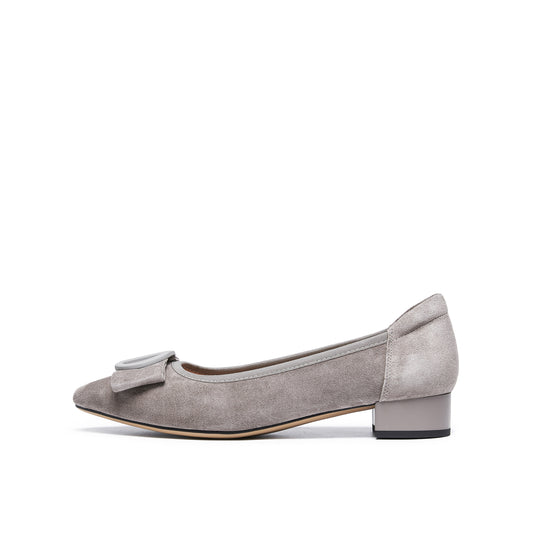 Pointed Toe Mid Heel Pumps with Buckle