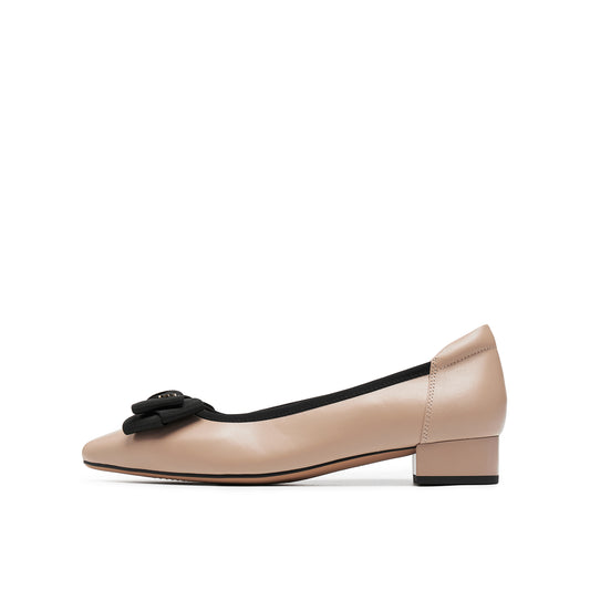Pointed Toe Mid Heel Pumps with Ribbon