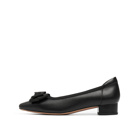 Pointed Toe Mid Heel Pumps with Ribbon