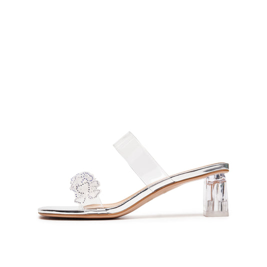 3D Embellished Transparent Heel Sandals