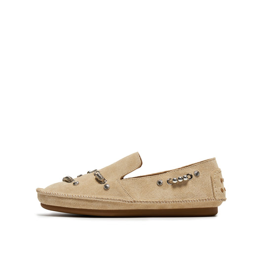 Metallic Ring & Bead Embellished Slip-On Shoes