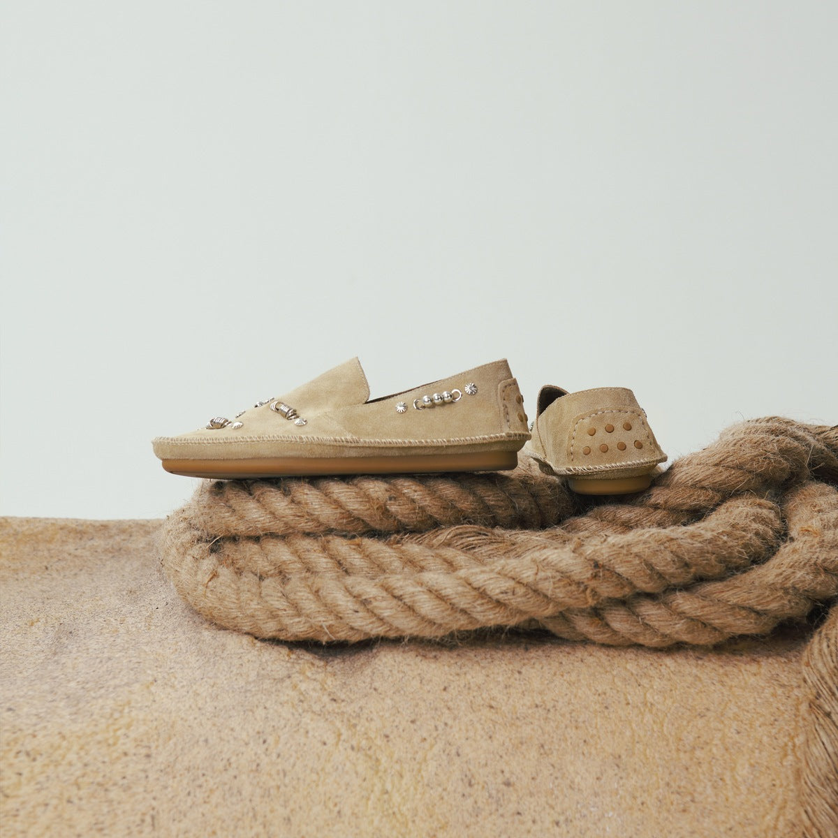 Metallic Ring & Bead Embellished Slip-On Shoes