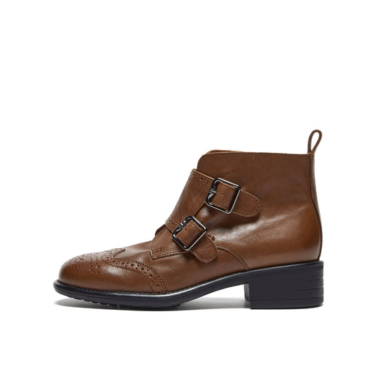 Washed Leather Monkstrap Short Boots