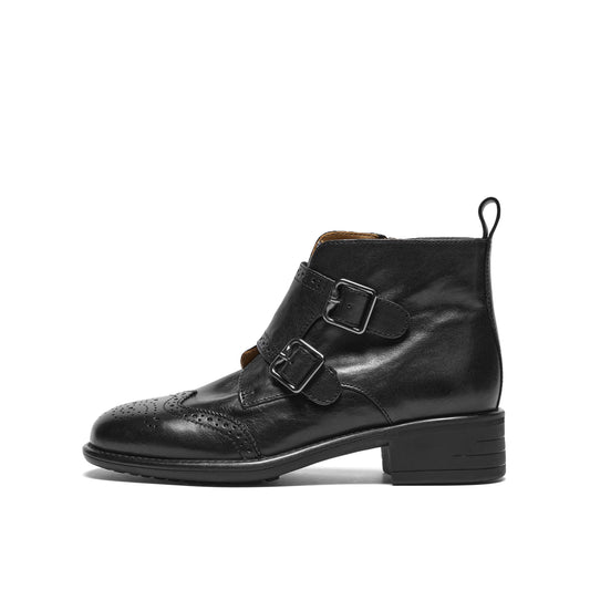 Washed Leather Monkstrap Short Boots