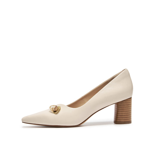Asymmetrical Topline Mi-heel Pumps with Embellishment