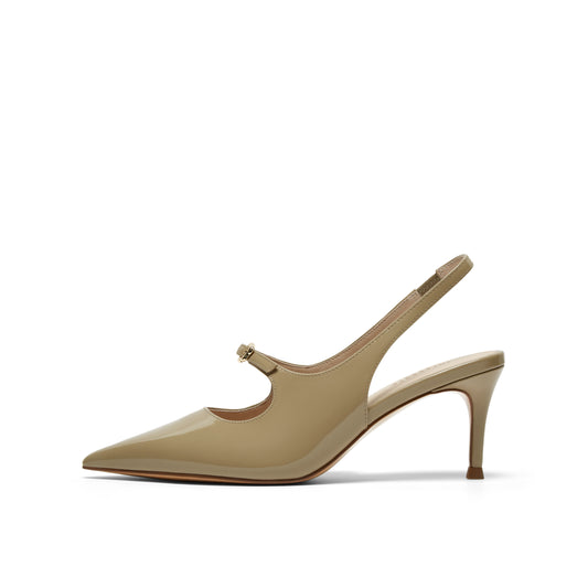 Calf Pointed-toe Slingback Heels