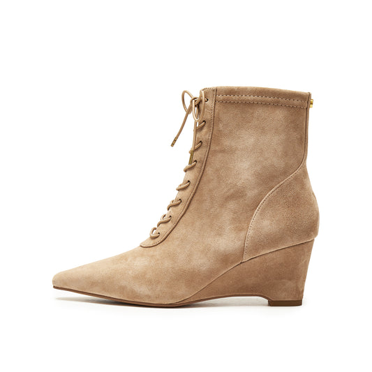 Stretch Kid Suede Wedge Short Boots
