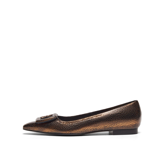 Metallic Leather Square Buckle Flats