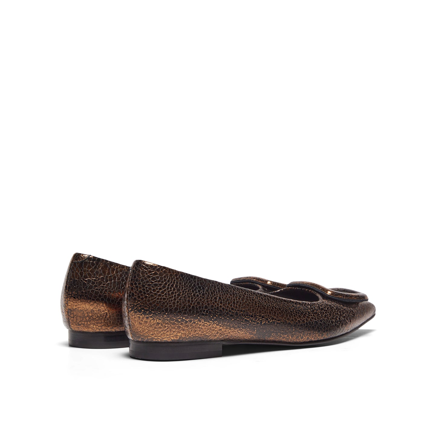 Metallic Leather Square Buckle Flats