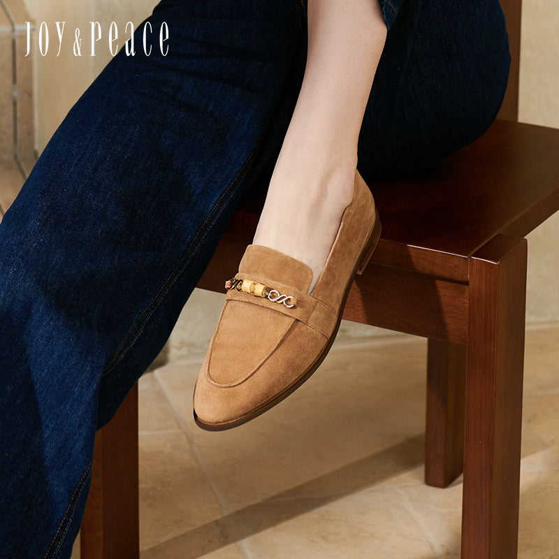 Suede Loafers with Bamboo Detail