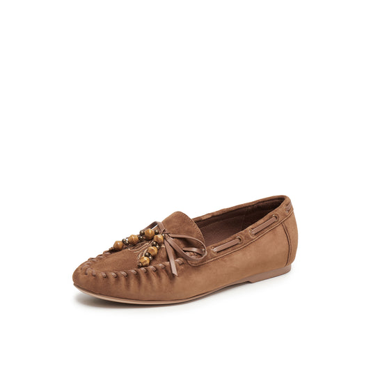 Suede Loafers with Ribbon
