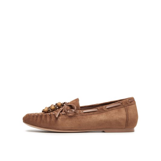 Suede Loafers with Ribbon
