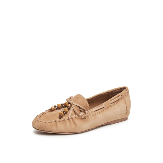Suede Loafers with Ribbon