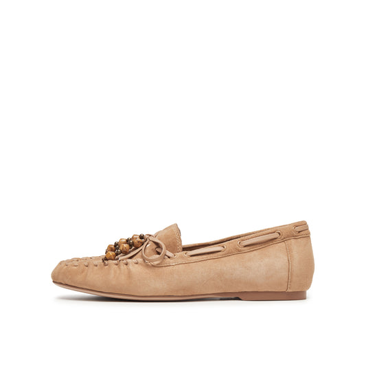Suede Loafers with Ribbon