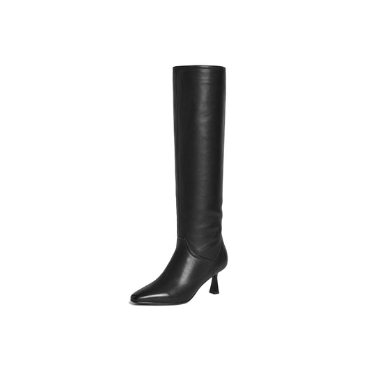 Pointed Toe Kid Leather Knee Length Boots