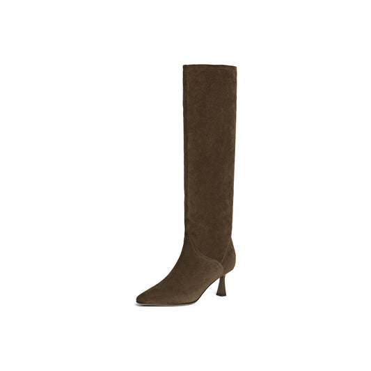 Pointed Toe Calf Split Knee Length Boots