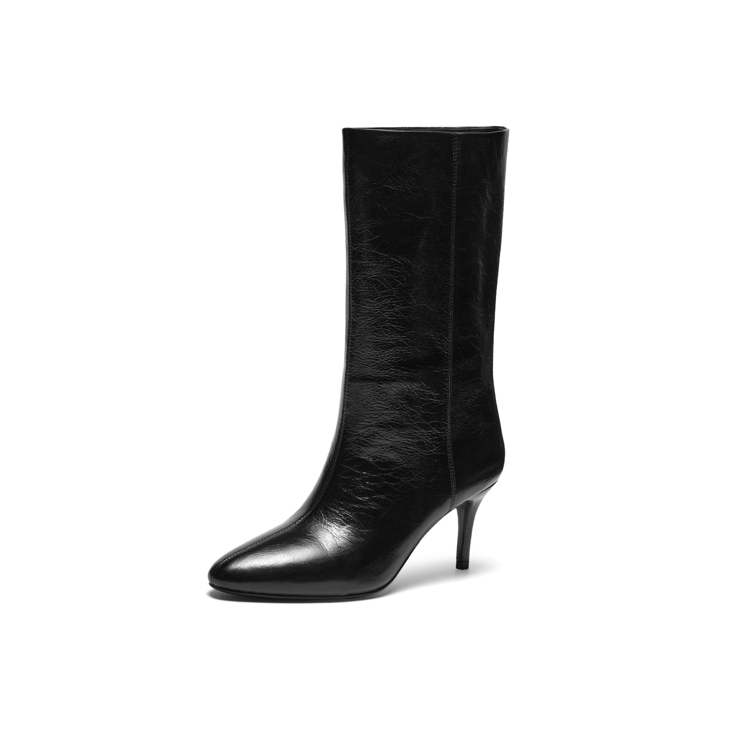 High-heel Oil Wax Leather Mid Boots
