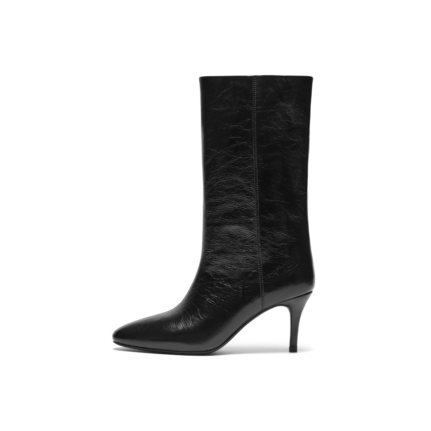 High-heel Oil Wax Leather Mid Boots