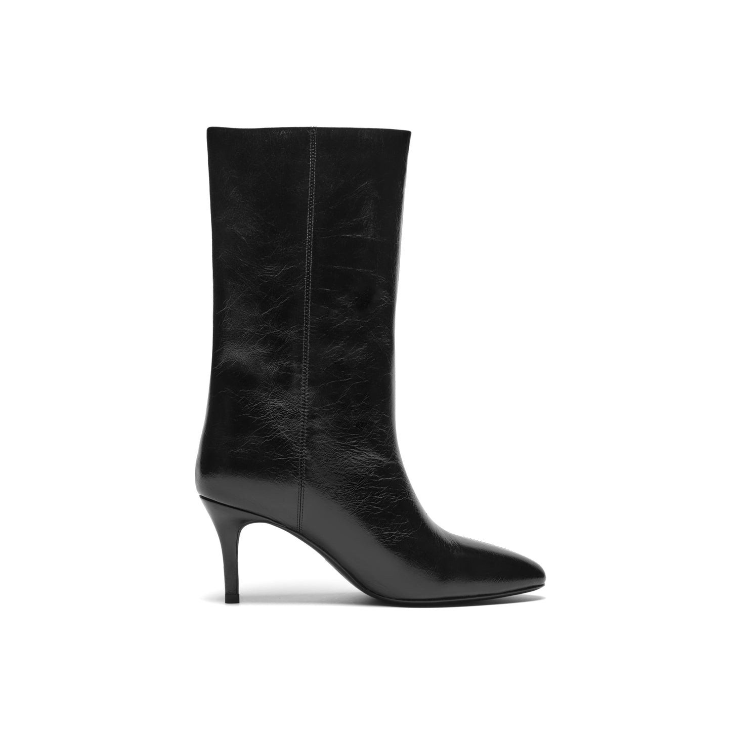 High-heel Oil Wax Leather Mid Boots