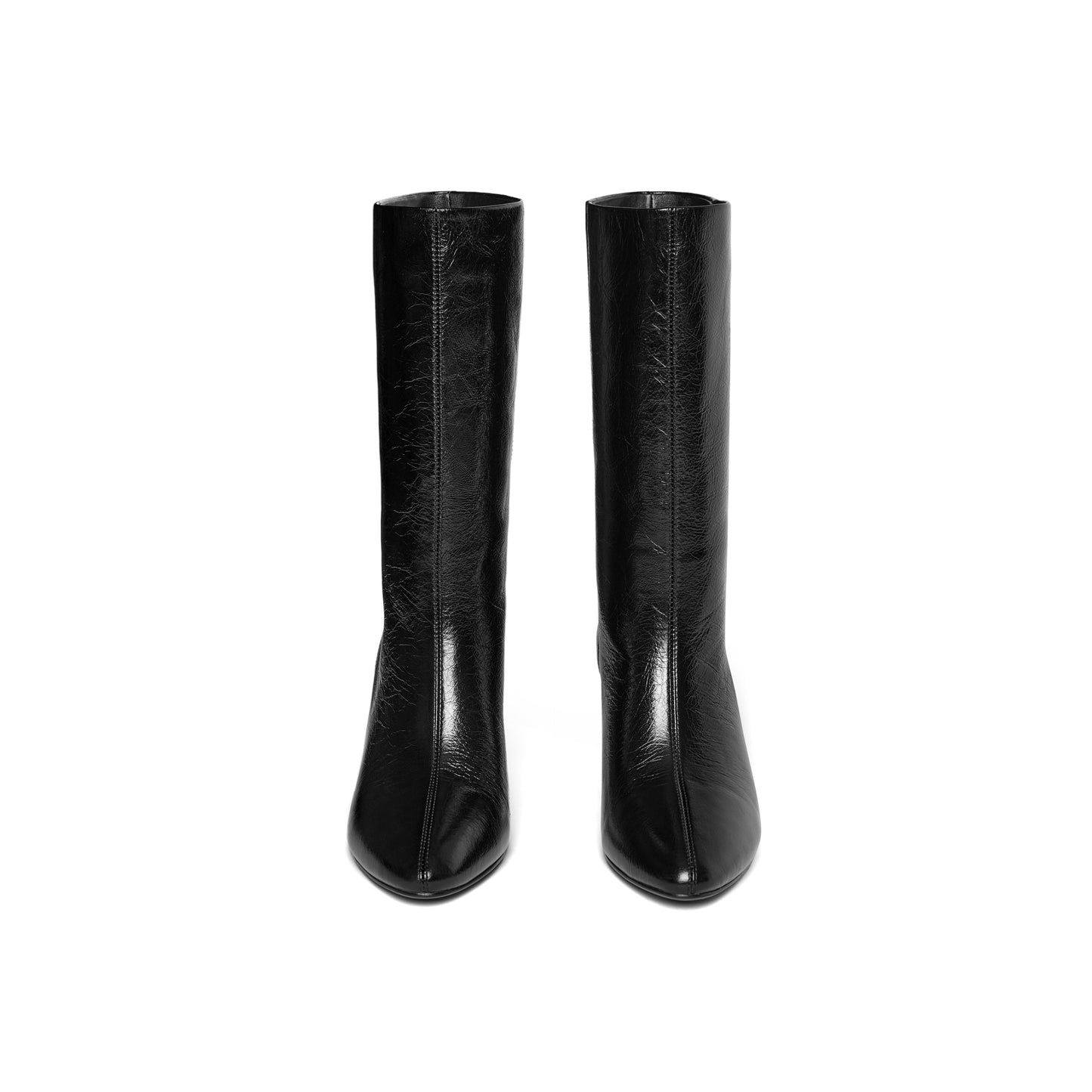 High-heel Oil Wax Leather Mid Boots