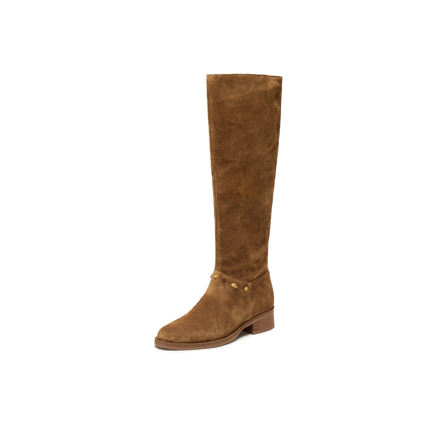 Irregular Stud-Embellished Calf Split Long Boots