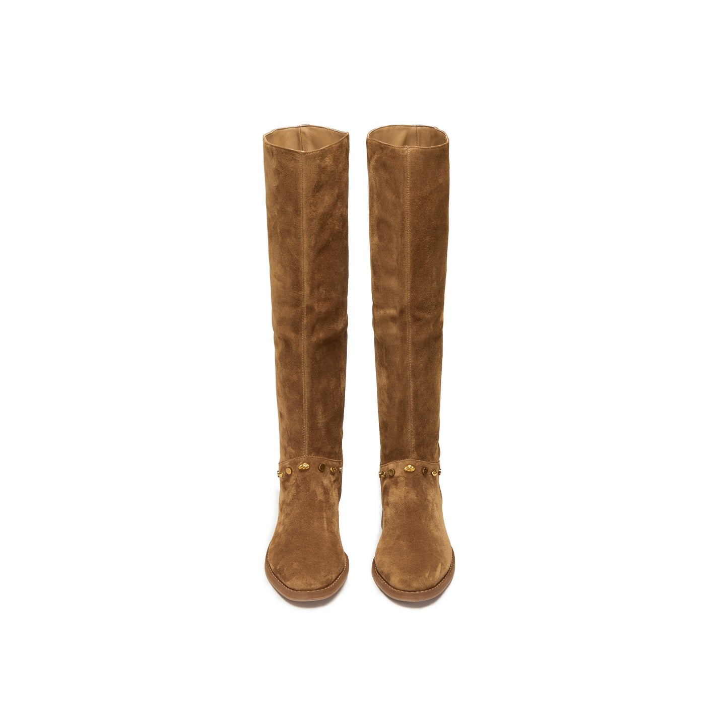 Irregular Stud-Embellished Calf Split Long Boots