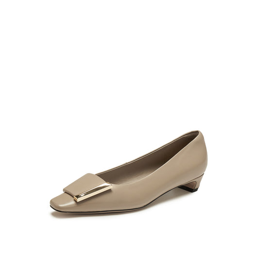 Square-Toe Mid Heel Pumps with Buckle
