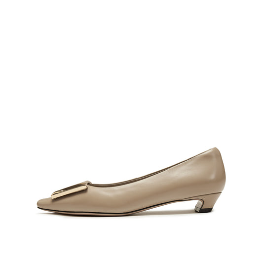 Square-Toe Mid Heel Pumps with Buckle