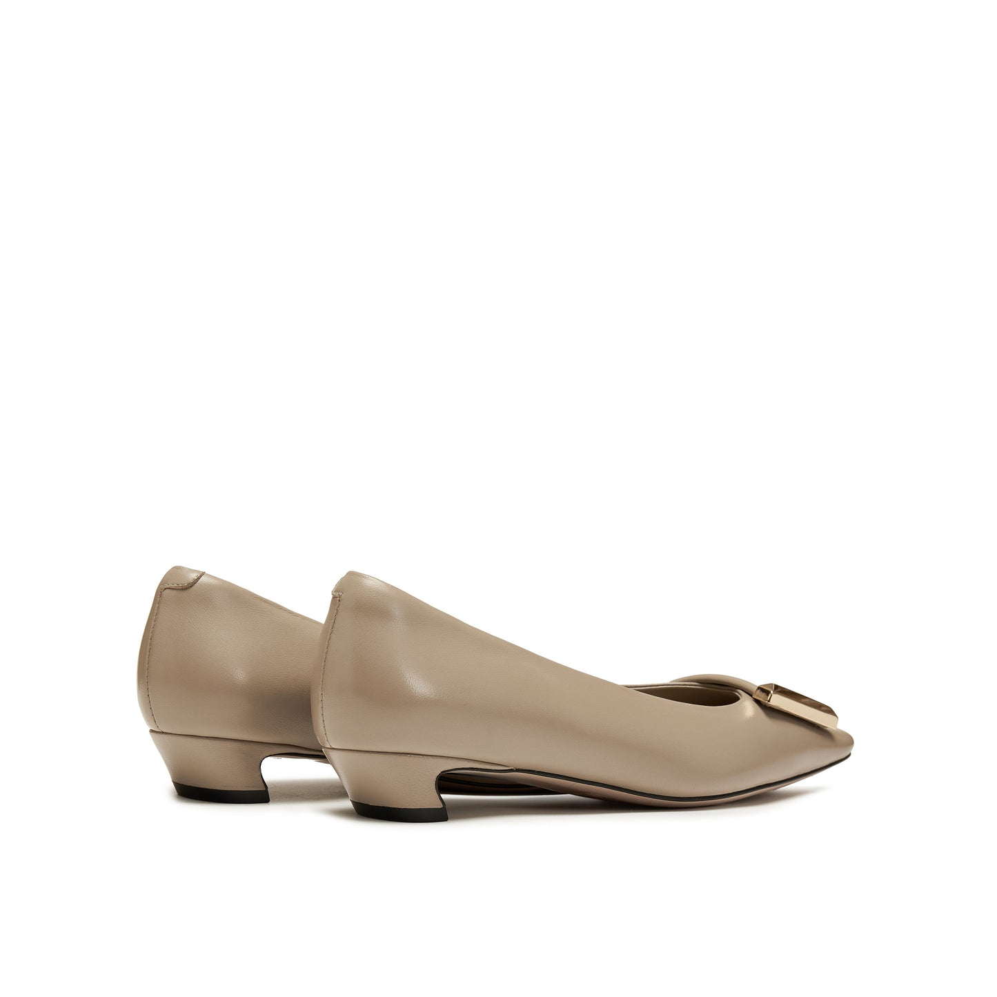 Square-Toe Mid Heel Pumps with Buckle