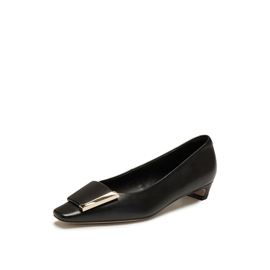 Square-Toe Mid Heel Pumps with Buckle