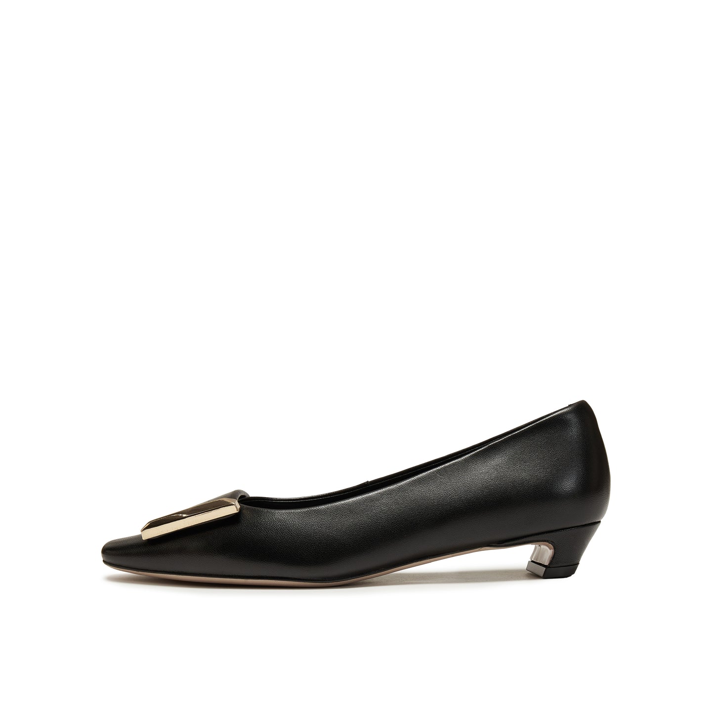 Square-Toe Mid Heel Pumps with Buckle