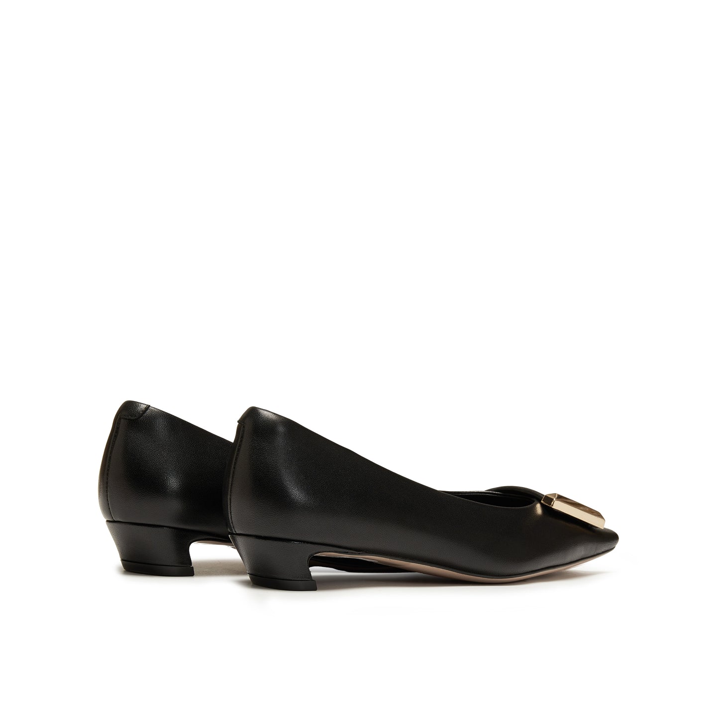Square-Toe Mid Heel Pumps with Buckle