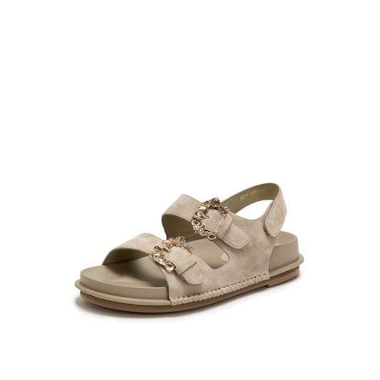 Embellished Buckle Double Strap Sandals