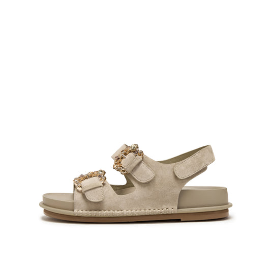 Embellished Buckle Double Strap Sandals