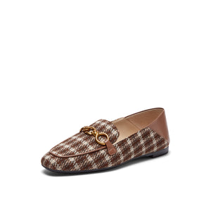 Plaid Patterned Loafers with Chain Details