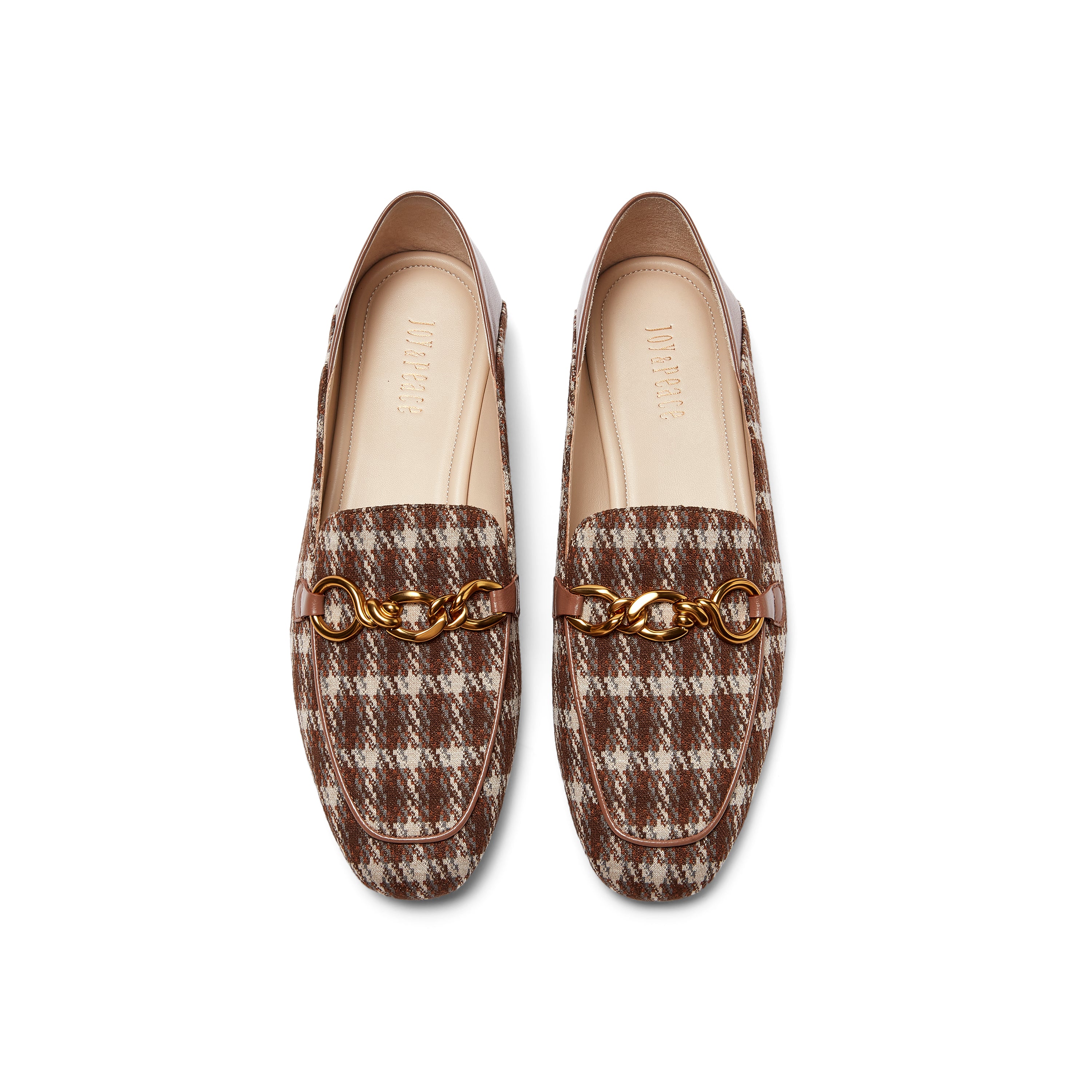 Plaid Patterned Loafers with Chain Details
