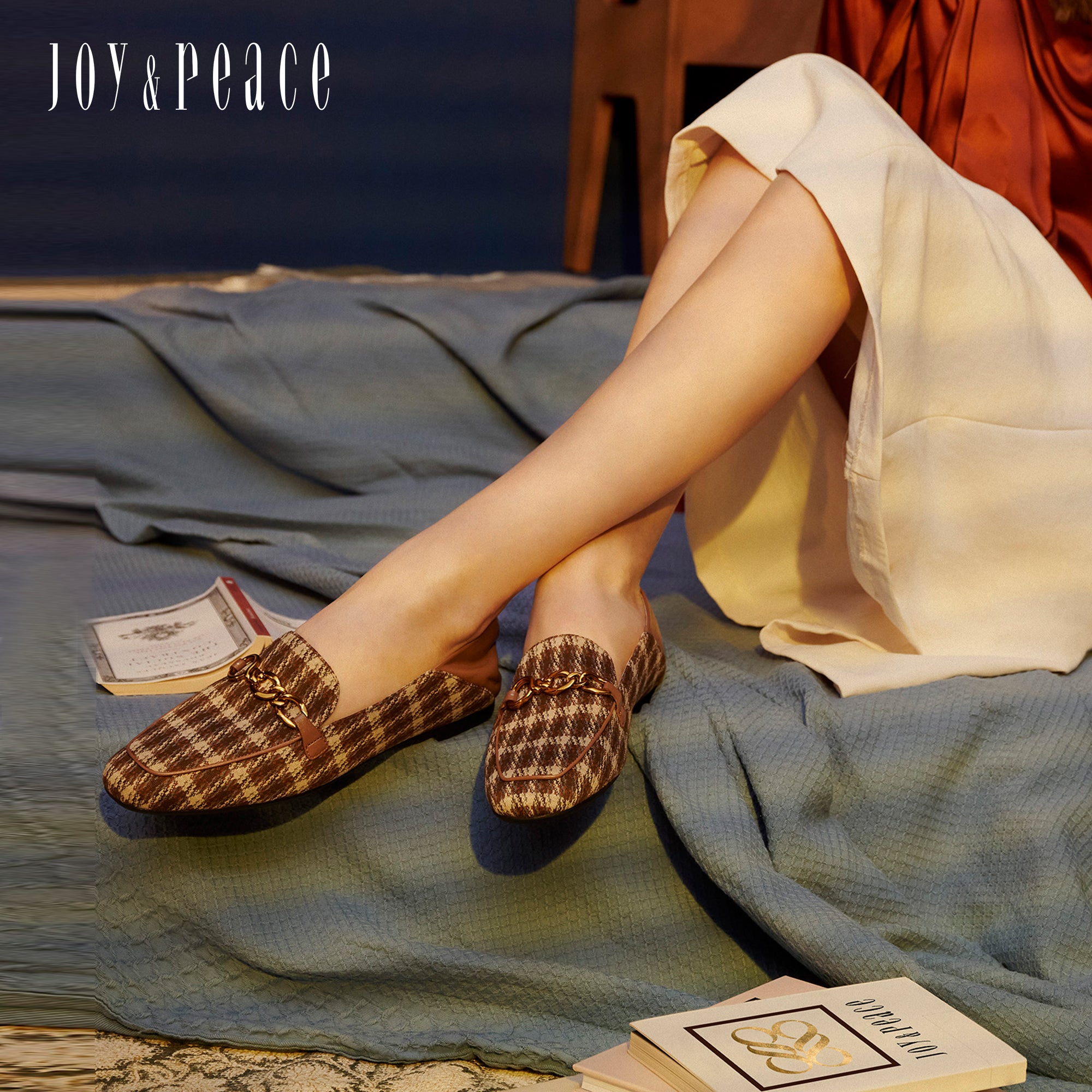 Plaid Patterned Loafers with Chain Details