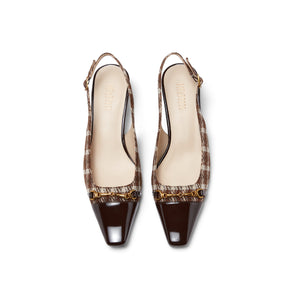 Plaid Patterned Slingback with small studs